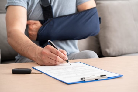 injured person signing a settlement